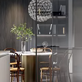 Modern Open Living Dining Area With White Sofa Coffee Table Abstract Painting And Potted Plant