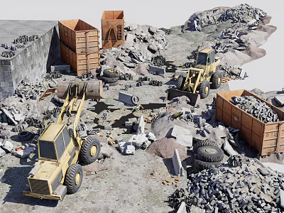 Construction Demolition Site With Bulldozers Dump Trucks And Piles Of Debris 3d model