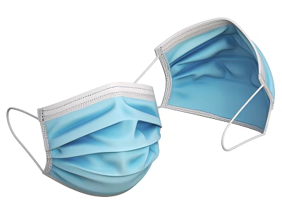 Disposable Blue Medical Masks With Pleated Design And Ear Loops 3d model
