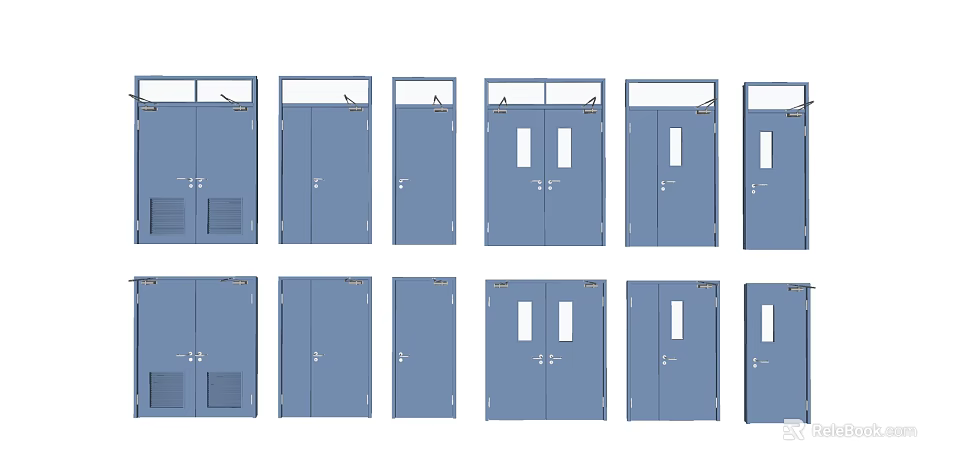 Swing Doors Various Design Styles With Single Double Leaf And Windows 3d model