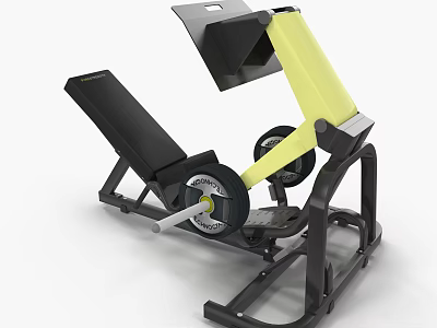 Professional Black And Yellow Leg Press Fitness Machine With Adjustable Seat And Weight Plates 3d model