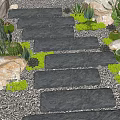 Natural Garden Landscape With Stone Steps Pebbles Cacti Succulents And Mossy Rocks