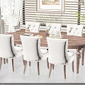 Modern Round Wooden Dining Table Set With Cream White Upholstered Chairs In Modern Dining Room