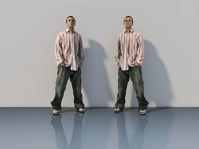 Intelligent Machine Created Human Characters Wearing Striped Shirts Jeans On Gray Background Reflective Floor 3d model