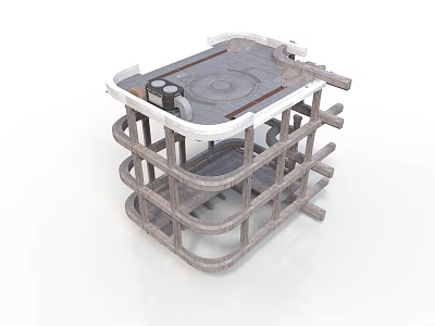 Metal Building Structure With Square Design Top Platform Circular Components And Multi Layer Railing Frame 3d model