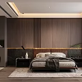 Modern Bedroom Interior Design With Bed Headboard Nightstand Pendant Lamp Curtains And Rug
