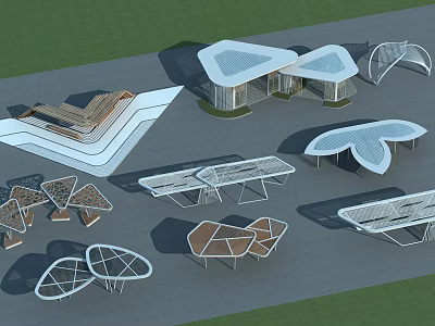 Various Modern Pergola Designs With Geometric Shapes And Metal Frame Structures 3d model