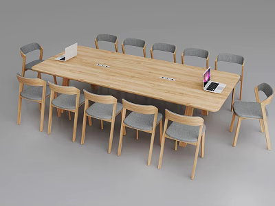 Wooden Conference Table With Gray Chairs For Modern Office Team Meetings 3d model