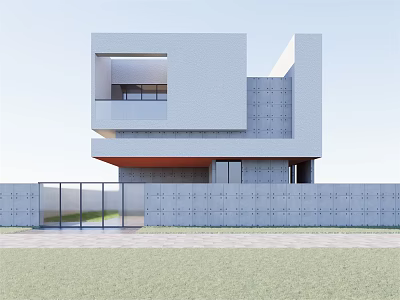 Modern Single Family House Featuring White Exterior Geometric Design And Gate Wall 3d model
