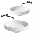Two Stylish White Round Washbasins With Modern Black Faucet Fixtures