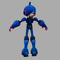 Futuristic Blue Robot Game and Movie Character With Antenna Head and Glowing Feet