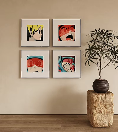 Cartoon Style Abstract Art Paintings On Wall With Plant Decor 3d model Cartoon Style Abstract Art Paintings On Wall With Plant Decor 3d model