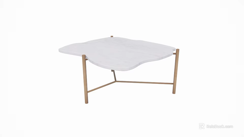Modern Table and Chairs Set Featuring White Petal Shaped Top and Gold Metal Legs 3d model 