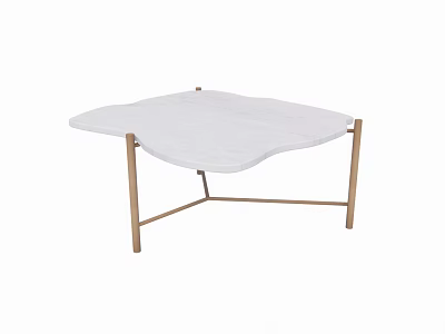 Modern Table and Chairs Set Featuring White Petal Shaped Top and Gold Metal Legs 3d model