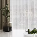 Dark Vase With Eucalyptus Leaves On White Marble Countertop By Sheer Curtains And Natural Light