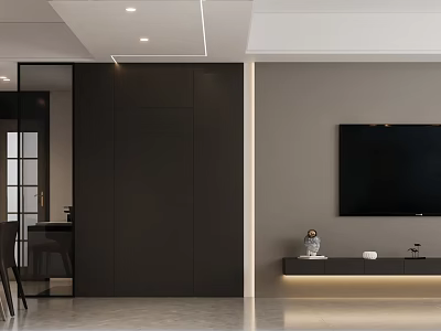 Contemporary Minimalist Living And Dining Room With Floating TV Cabinet And Soft Ambient Lighting 3d model