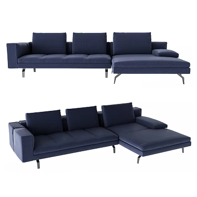 Navy Blue L Shaped Sectional Sofa With Upholstered Fabric Multiple Cushions And Metal Legs 3d model