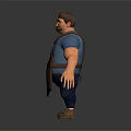 Muscular Game Movie Character With Blue T-shirt Brown Leather Apron And Arm Tattoo