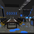 Modern Gaming Internet Cafe Interior With Multiple Computers Comfortable Seats And LED Lights 3d model
