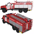 Functional Fire Trucks With Red White Gray Body Featuring Rescue Ladders And Equipment