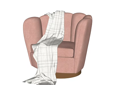 Pink Upholstered Armchair With Plaid Blanket And Curved Back Design 3d model