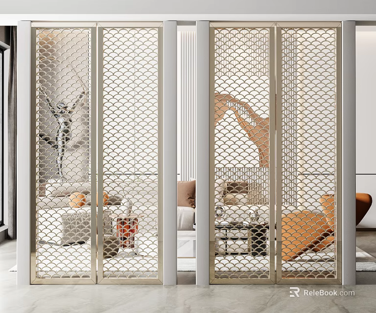 Elegant Modern Room Divider With Grid Design For Living Room Interior 3d model
