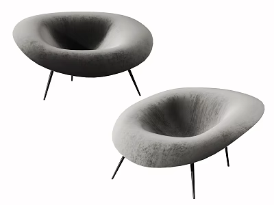 Two Modern Round Design Velvet Accent Chairs With Thin Black Legs 3d model