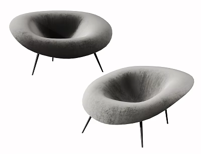 Two Modern Round Design Velvet Accent Chairs With Thin Black Legs 3d model