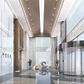 Elegant Modern Reception Desk in Spacious Lobby With Marble Wall and Company Logo