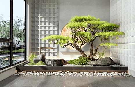 Modern courtyard sketch interior landscape water bowl water landscape stone plant landscape plant pile 3d model