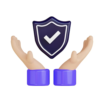 Game Movie Character Hands With Blue Sleeves Holding Shield And White Checkmark 3d model