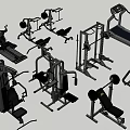 Various Gym Fitness Equipment With Treadmill Weight Bench And Dumbbells