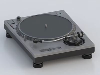 Modern Vinyl Turntable Audio Player with Sleek Black Silver Design and Stable Base 3d model