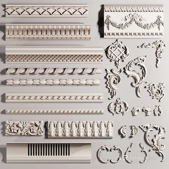 Elegant Carved Interior Decor With Intricate Moldings And Ornate Patterns 3d model 