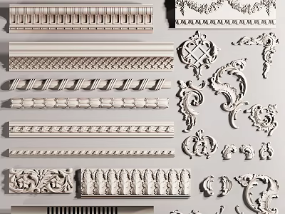 Elegant Carved Interior Decor With Intricate Moldings And Ornate Patterns 3d model