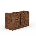 Vintage Brown Storage Chest With Woven Texture And Metal Buckles Rivets