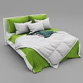 Modern Double Bed With White Headboard Yellow White Pillows Green Blanket And Quilt