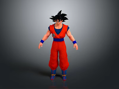 3D Animated Character Model With Red Martial Arts Uniform Blue Belt And Black Spiky Hair 3d model