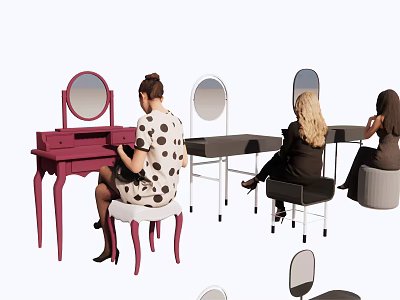Colorful Modern Dressing Table Design With Mirror Stool And People Using Different Styles 3d model