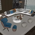 Modern Curved Sofa With Colorful Cushions And Round Coffee Table In Living Room