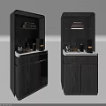 Modern Wooden Sideboard With Open Shelves Warm Lighting And Decorative Items