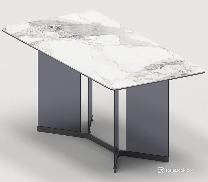 Modern Dining Table Set With White Marble Top And Metal Legs Design 3d model