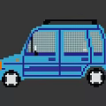 Blue Pixel Art Car Model With Building Block Design And Toy Vehicle Features