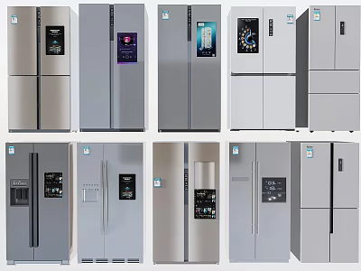 Contemporary Refrigerators With Various Door Configurations Stainless Steel Finish And Digital Screens 3d model