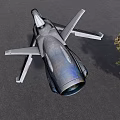 Futuristic Flying Vehicle With 05 Marking Flying Over Tree On Gray Ground