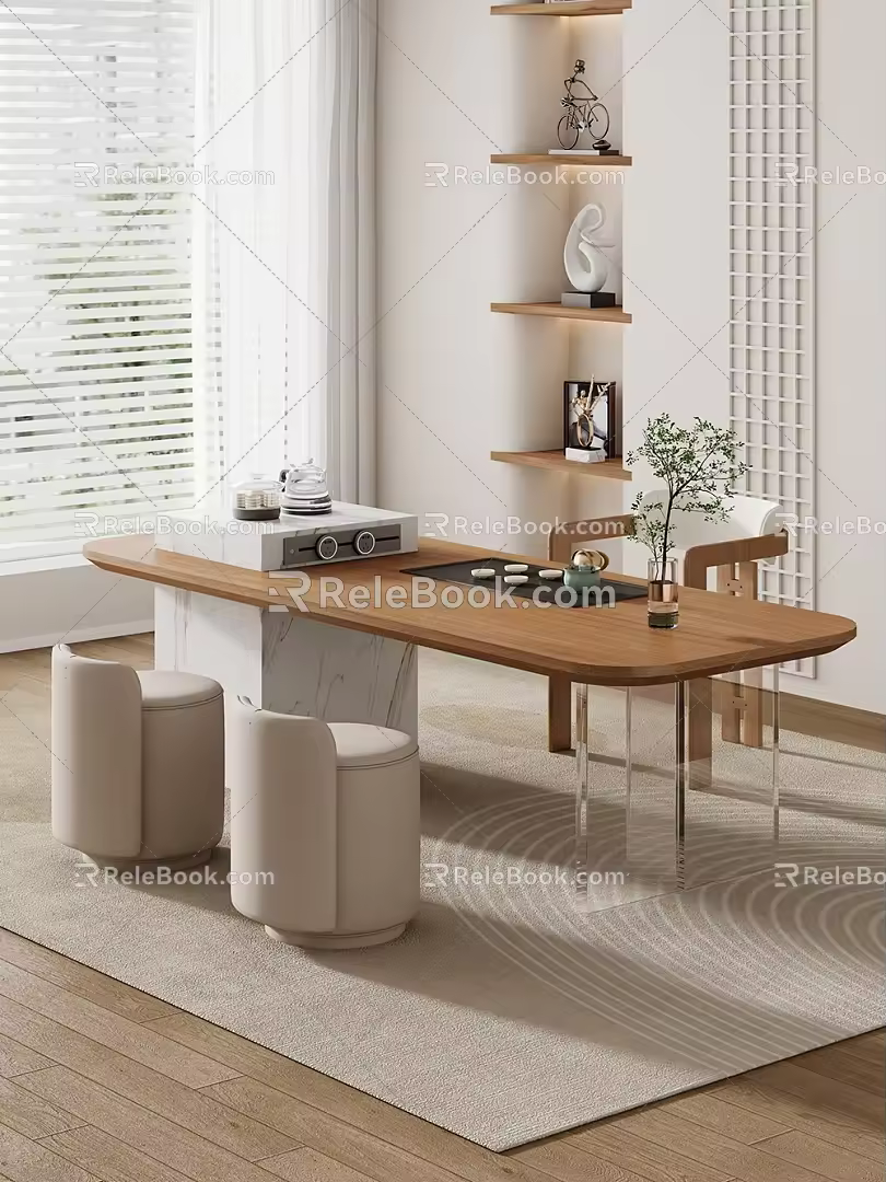 Cream Style Large Board Table Tea Table and Chair Combination Tea Table Tea Table Tea Room Tea Table Balcony Tea Table 3d model