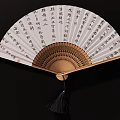 Traditional Chinese Fan Pendant With Landscape Pattern Calligraphy And Tassel Decoration