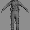 Military Soldier Wearing Camouflage Uniform With Tactical Gear Backpack and Red Blue Badge