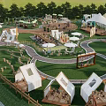 Spacious Camping Site With White Tents Lush Green Grass Winding Paths And Outdoor Seating