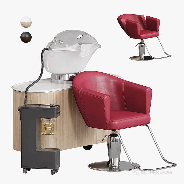 Modern Hair Salon Equipped With Barber Chairs And Wash Station 3d model 